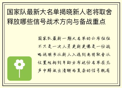 国家队最新大名单揭晓新人老将取舍释放哪些信号战术方向与备战重点