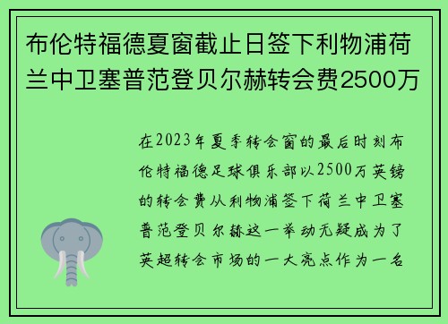布伦特福德夏窗截止日签下利物浦荷兰中卫塞普范登贝尔赫转会费2500万英镑