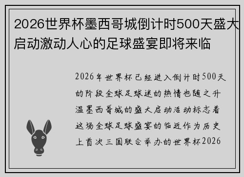 2026世界杯墨西哥城倒计时500天盛大启动激动人心的足球盛宴即将来临